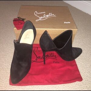 Christian Louboutin Black Suede V-Cut Ankle Booties